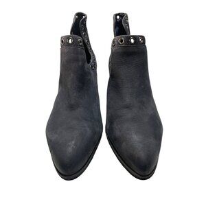 Gianni Bini Womens Grey Leather Ankle Boots With Eyelet Detail & Low Heel